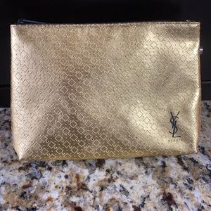 NEW Yves Saint Laurent Zippered Gold Makeup Bag